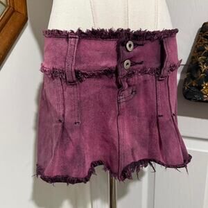 NWOT I Am Gia Washed Pink Distressed Edge Hem Denim Micro Mini Skirt XXS